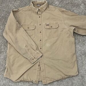Vintage Y2K Carhartt Work Shirt Mens Large Tan Button Down Workwear Distressed